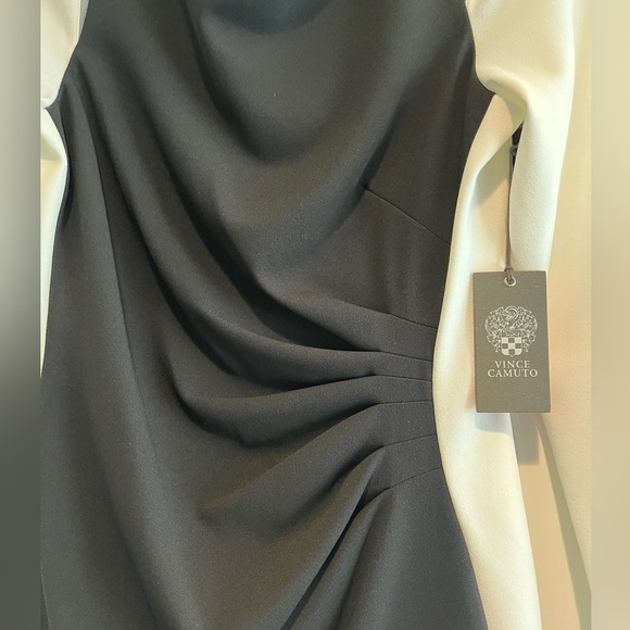 Vince Camuto Black and White Long Sleeve  Color block Side Panel Dress Size 10 - Picture 5 of 7